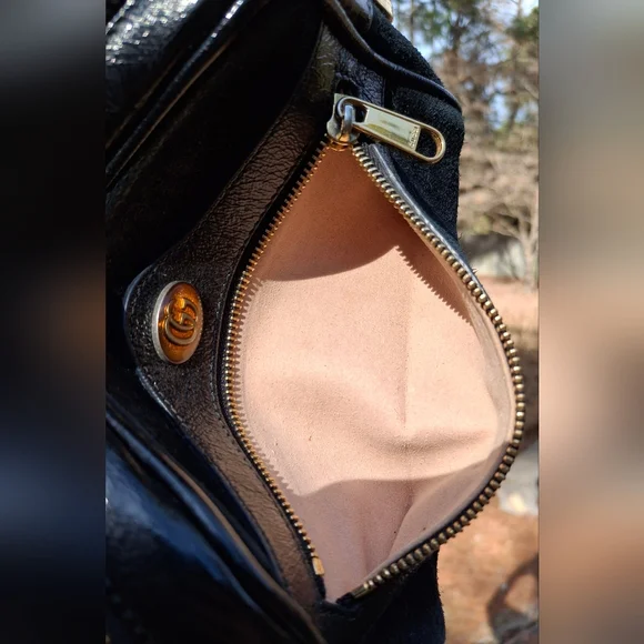 Gucci Black Suede Patent Leather Web Mini Ophidia Shoulder Crossbody Bag